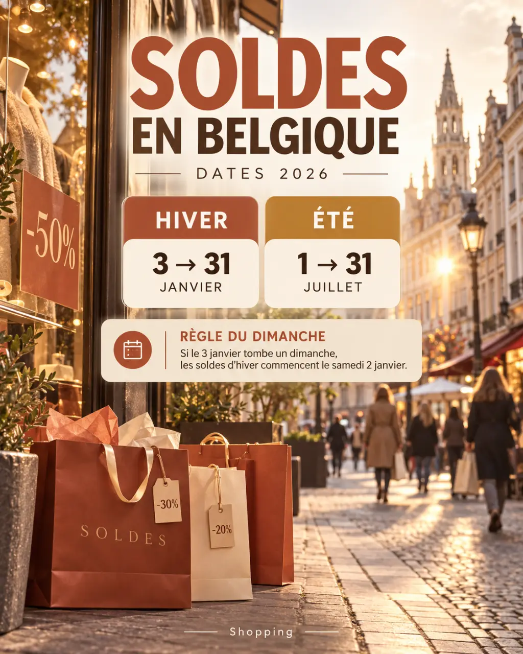Soldes en Belgique : les dates 2026 et la règle du dimanche
