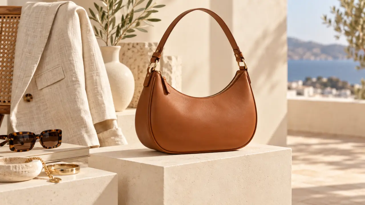 Sac demi-lune élégant porté avec une tenue contemporaine